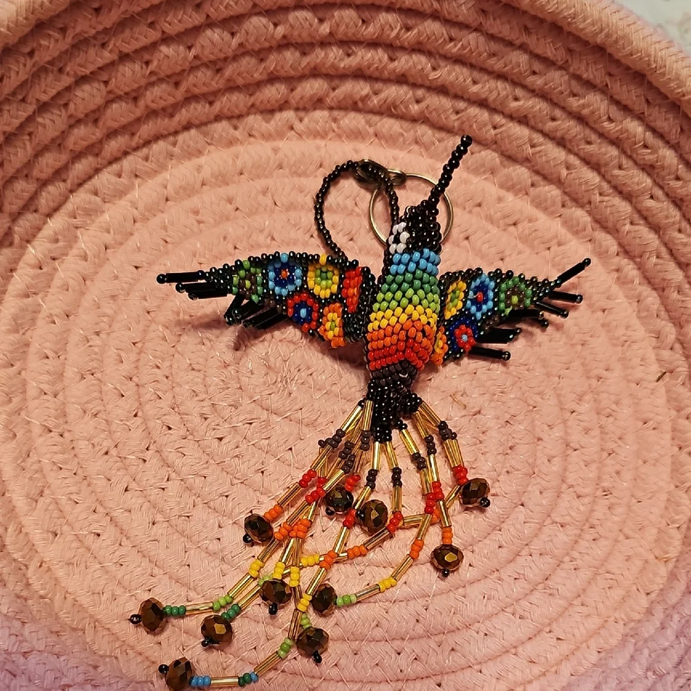 Colorful Beaded Hummingbird Keychain - Picture 2 of 6